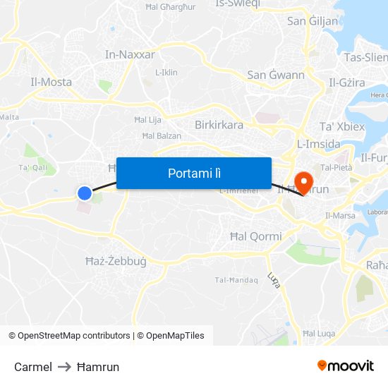 Carmel to Ħamrun map