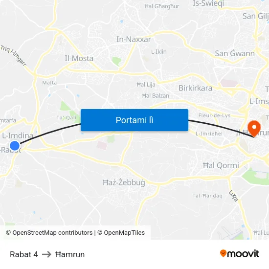 Rabat 4 to Ħamrun map