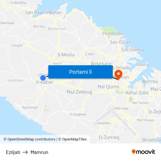Eziljati to Ħamrun map