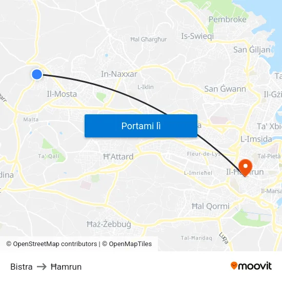Bistra to Ħamrun map