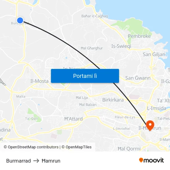 Burmarrad to Ħamrun map