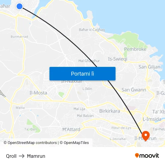 Qroll to Ħamrun map