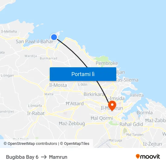 Bugibba Bay 6 to Ħamrun map
