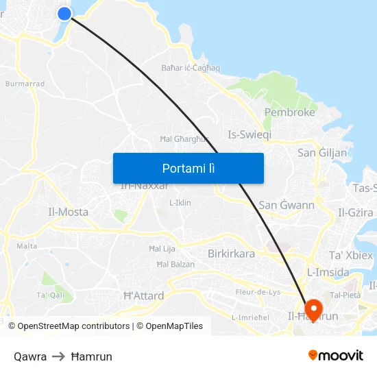 Qawra to Ħamrun map