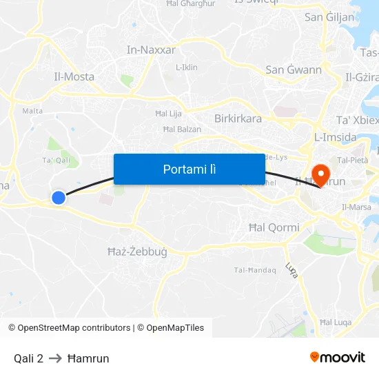 Qali 2 to Ħamrun map