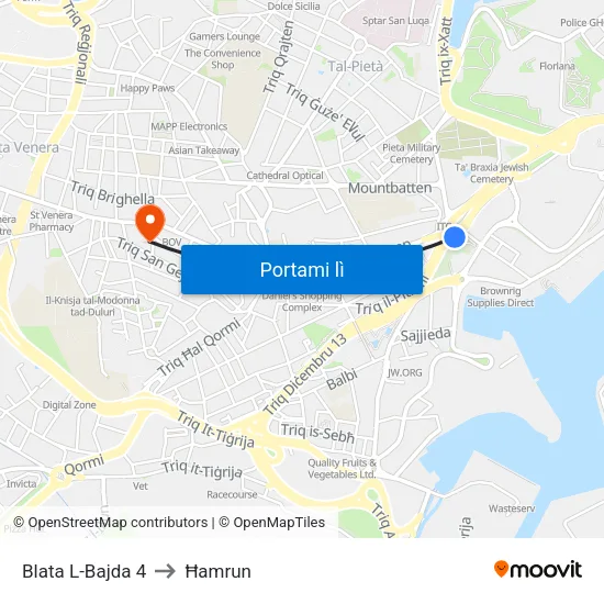 Blata L-Bajda 4 to Ħamrun map