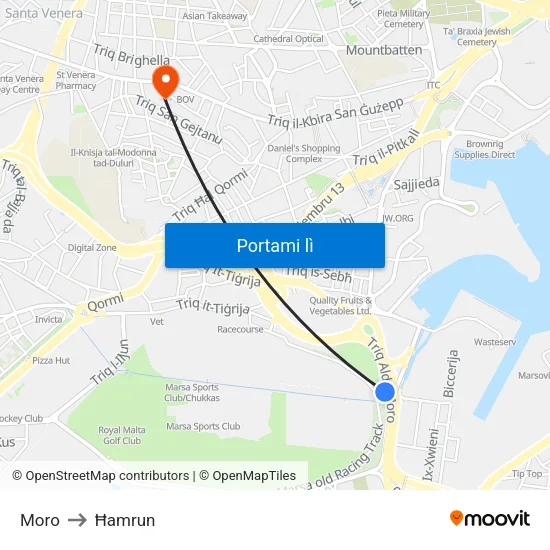 Moro to Ħamrun map