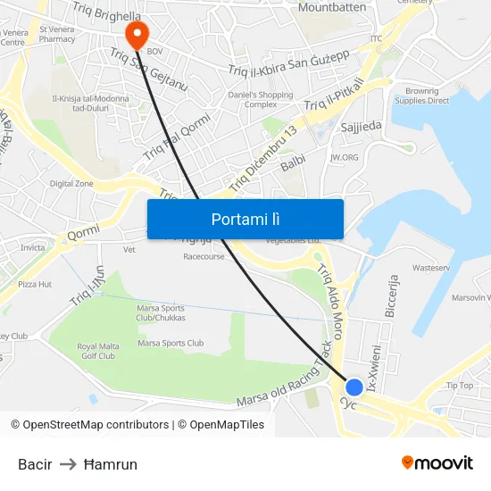 Bacir to Ħamrun map