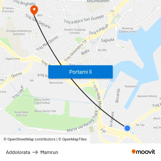 Addolorata to Ħamrun map