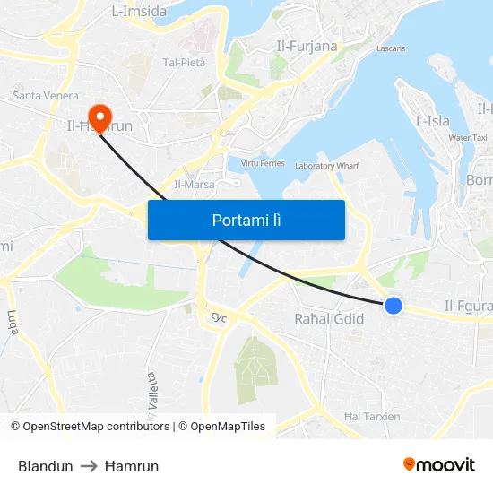 Blandun to Ħamrun map