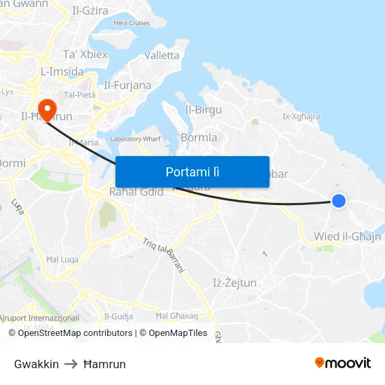 Gwakkin to Ħamrun map