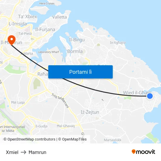 Xmiel to Ħamrun map