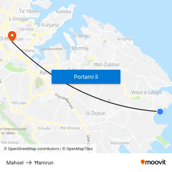 Mahsel to Ħamrun map