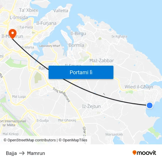 Bajja to Ħamrun map