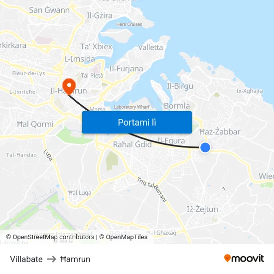 Villabate to Ħamrun map