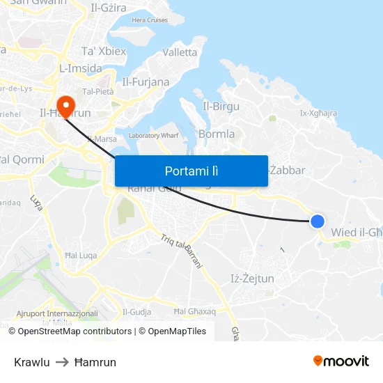 Krawlu to Ħamrun map