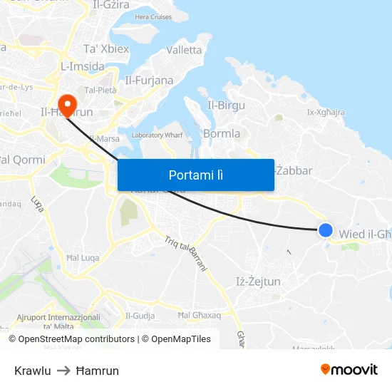 Krawlu to Ħamrun map