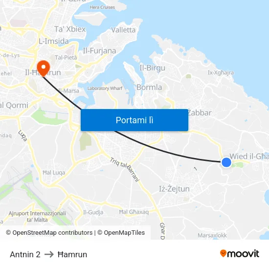 Antnin 2 to Ħamrun map