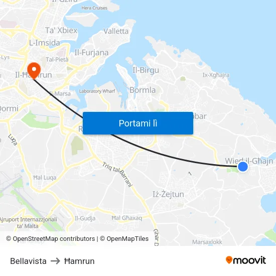Bellavista to Ħamrun map