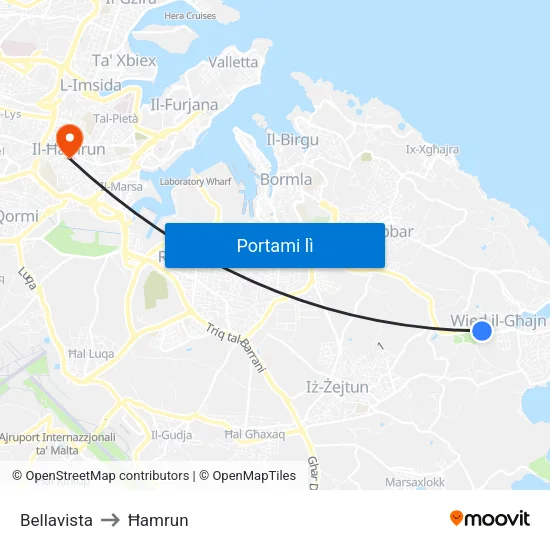 Bellavista to Ħamrun map