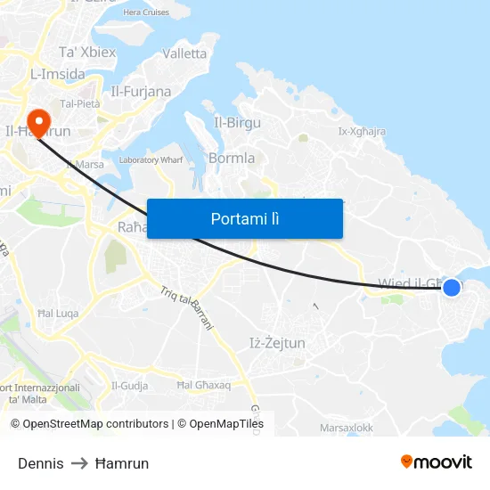 Dennis to Ħamrun map