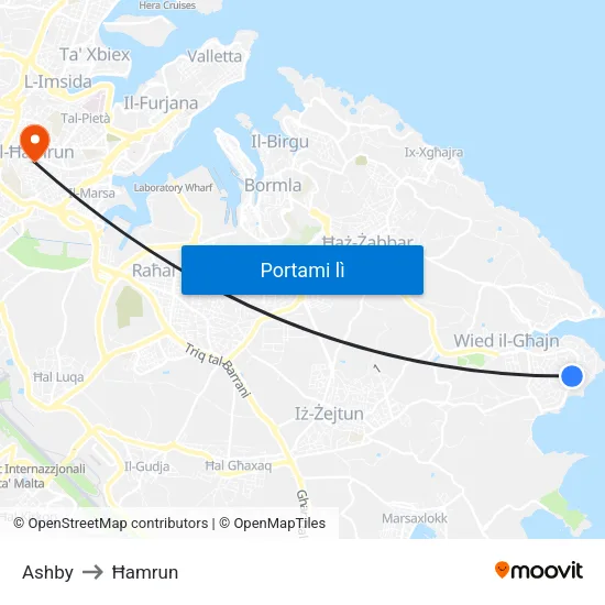Ashby to Ħamrun map