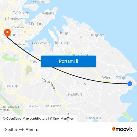 Xedha to Ħamrun map