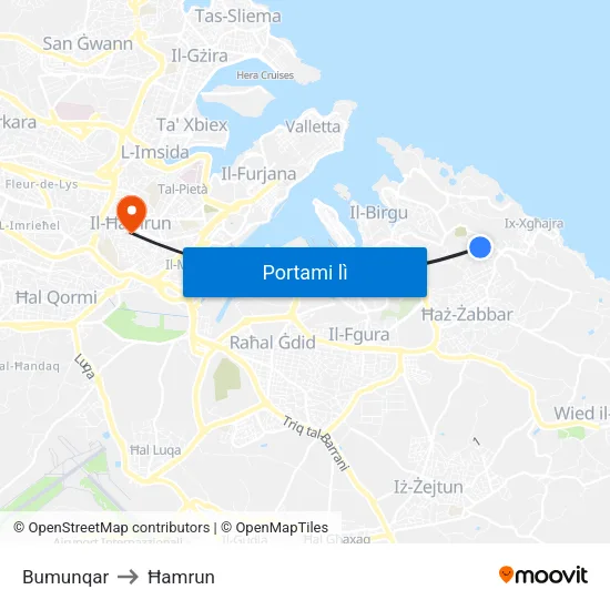 Bumunqar to Ħamrun map