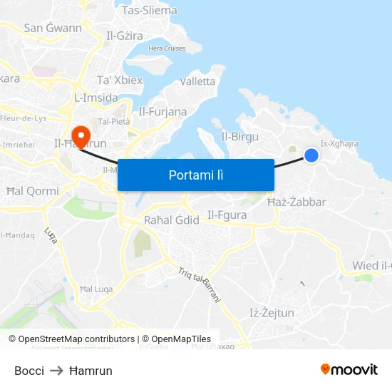 Bocci to Ħamrun map