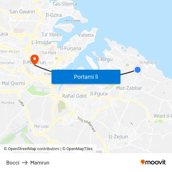 Bocci to Ħamrun map