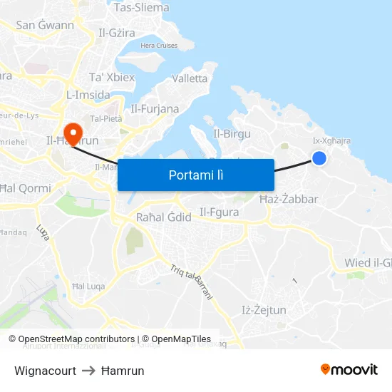 Wignacourt to Ħamrun map