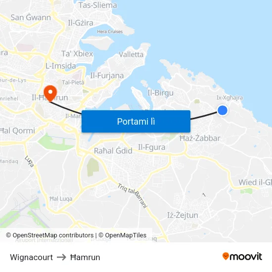 Wignacourt to Ħamrun map