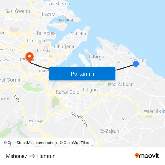 Mahoney to Ħamrun map