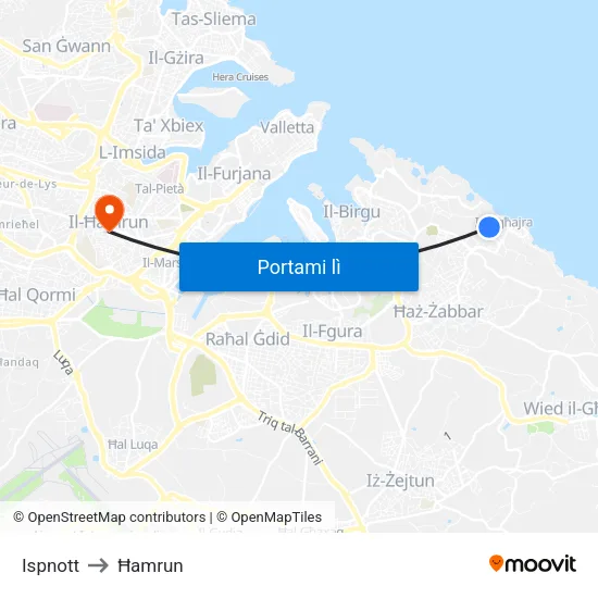 Ispnott to Ħamrun map
