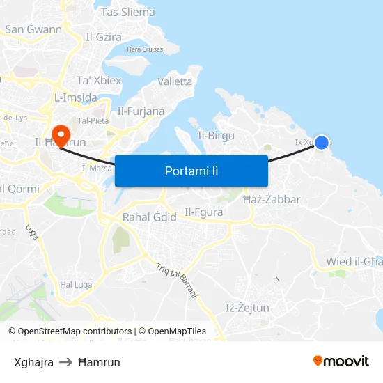 Xghajra to Ħamrun map