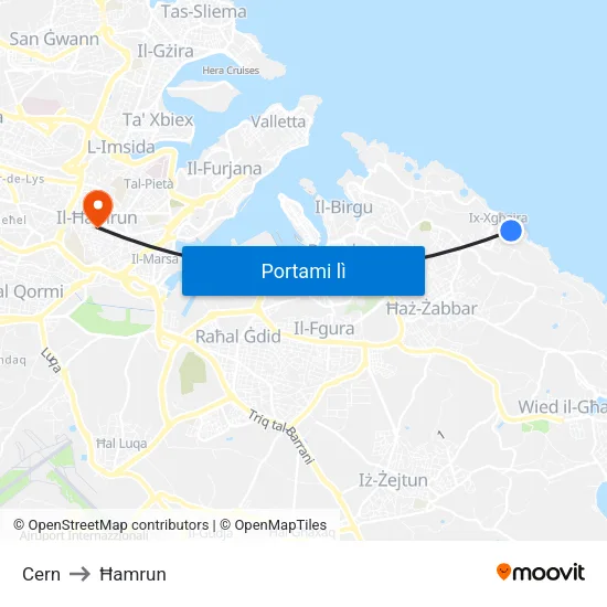 Cern to Ħamrun map