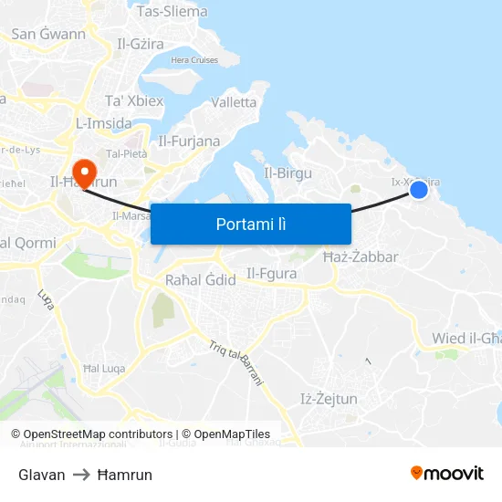 Glavan to Ħamrun map
