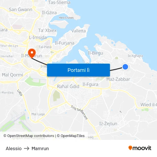 Alessio to Ħamrun map
