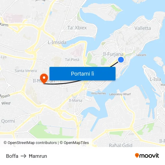 Boffa to Ħamrun map