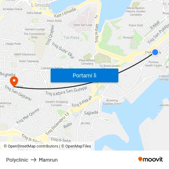 Polyclinic to Ħamrun map