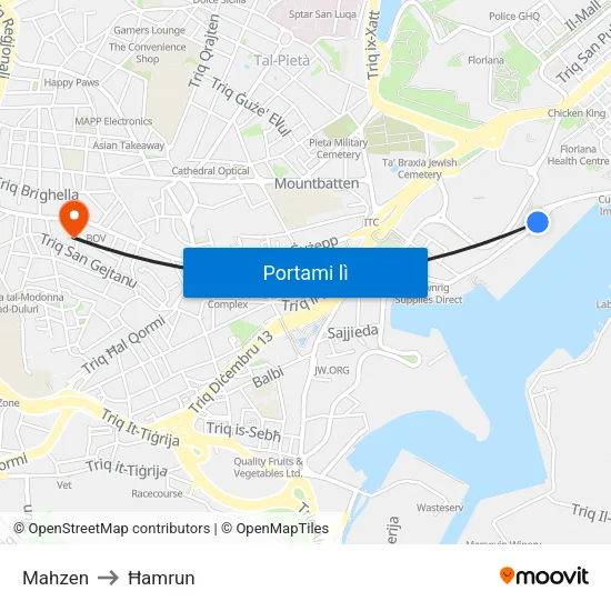 Mahzen to Ħamrun map