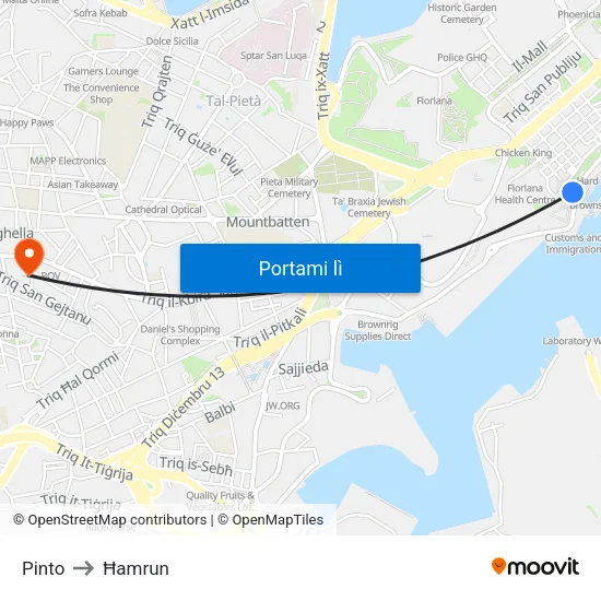 Pinto to Ħamrun map