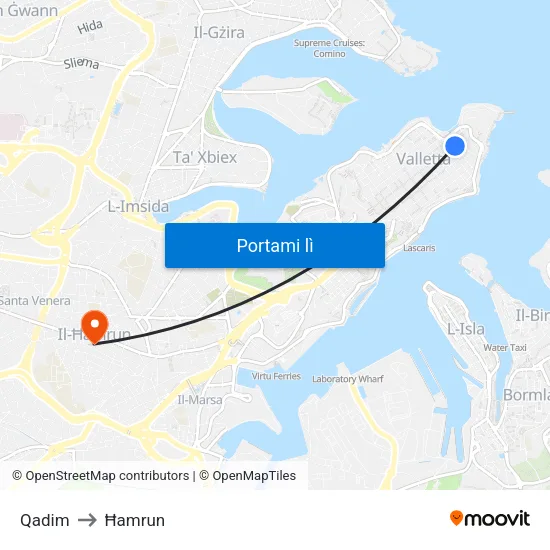 Qadim to Ħamrun map