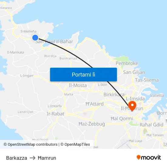 Barkazza to Ħamrun map
