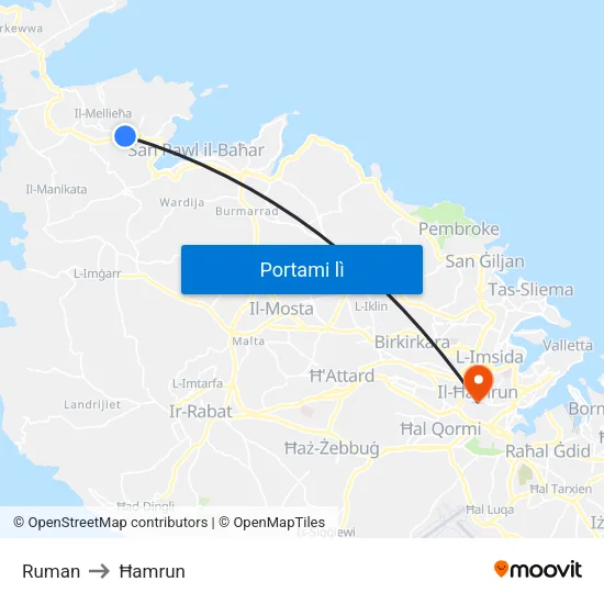 Ruman to Ħamrun map