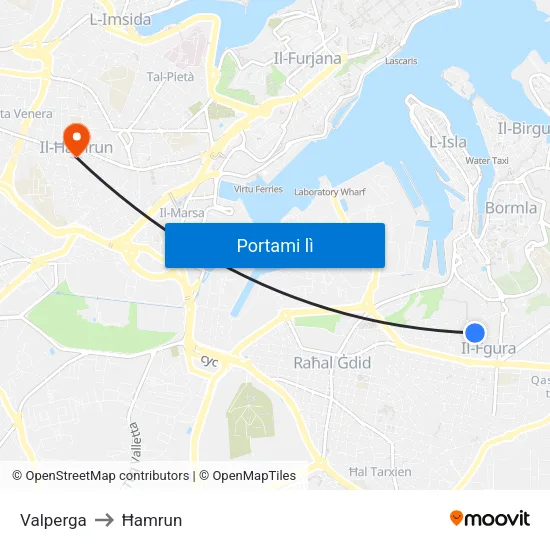 Valperga to Ħamrun map