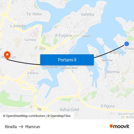 Rinella to Ħamrun map