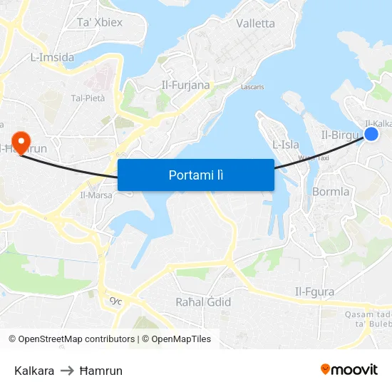 Kalkara to Ħamrun map