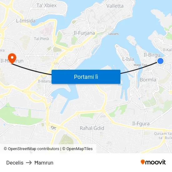 Decelis to Ħamrun map