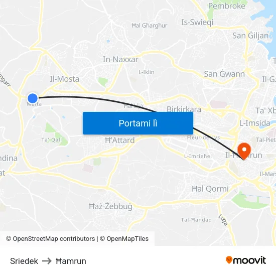 Sriedek to Ħamrun map